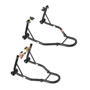 motorcycle stand lift, 1100lbs capacity front rear combo stand lift, front wheel dual fork stand, rear u+l fork swingarm spool stand, for most yamaha honda kawasaki suzuki motorcycles, black