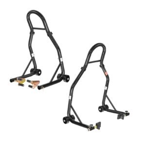 motorcycle stand lift, 1100lbs capacity front rear combo stand lift, front wheel dual fork stand, rear u+l fork swingarm spool stand, for most yamaha honda kawasaki suzuki motorcycles, black