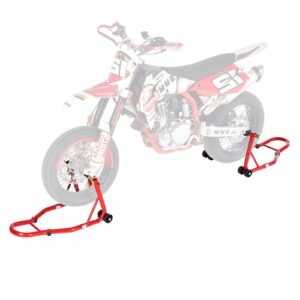 motorcycle stand lift, 850lbs capacity front rear combo stand lift, front wheel dual fork stand, rear u+l fork swingarm spool stand, for most yamaha honda kawasaki suzuki motorcycles, red