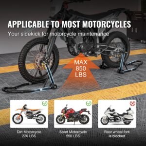 motorcycle stand lift, 850lbs front rear combo stand lift stand, front and rear wheel fork stand, u+l fork swingarm spool, compatible with most yamaha honda kawasaki suzuki motorcycles, black