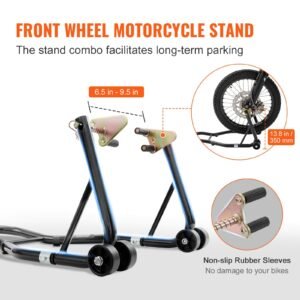 motorcycle stand lift, 850lbs front rear combo stand lift stand, front and rear wheel fork stand, u+l fork swingarm spool, compatible with most yamaha honda kawasaki suzuki motorcycles, black