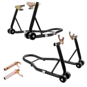 Motorcycle Stand Lift, 850lbs Front Rear Combo Stand Lift Stand, Front and Rear Wheel Fork Stand, U+L Fork Swingarm Spool, Compatible with Most Yamaha Honda Kawasaki Suzuki Motorcycles, Black
