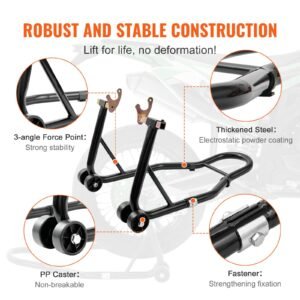 motorcycle stand lift, 850lbs front rear combo stand lift stand, front and rear wheel fork stand, u+l fork swingarm spool, compatible with most yamaha honda kawasaki suzuki motorcycles, black