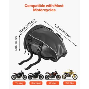 motorcycle tail bag, 10 l motorcycle rear seat bag with waterproof rain cover, outdoor sports motorbike luggage storage trunk rack backpack handbag with shoulder strap and inner pocket, black