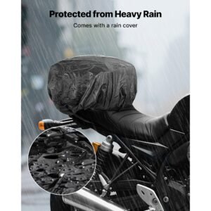 motorcycle tail bag, 10 l motorcycle rear seat bag with waterproof rain cover, outdoor sports motorbike luggage storage trunk rack backpack handbag with shoulder strap and inner pocket, black