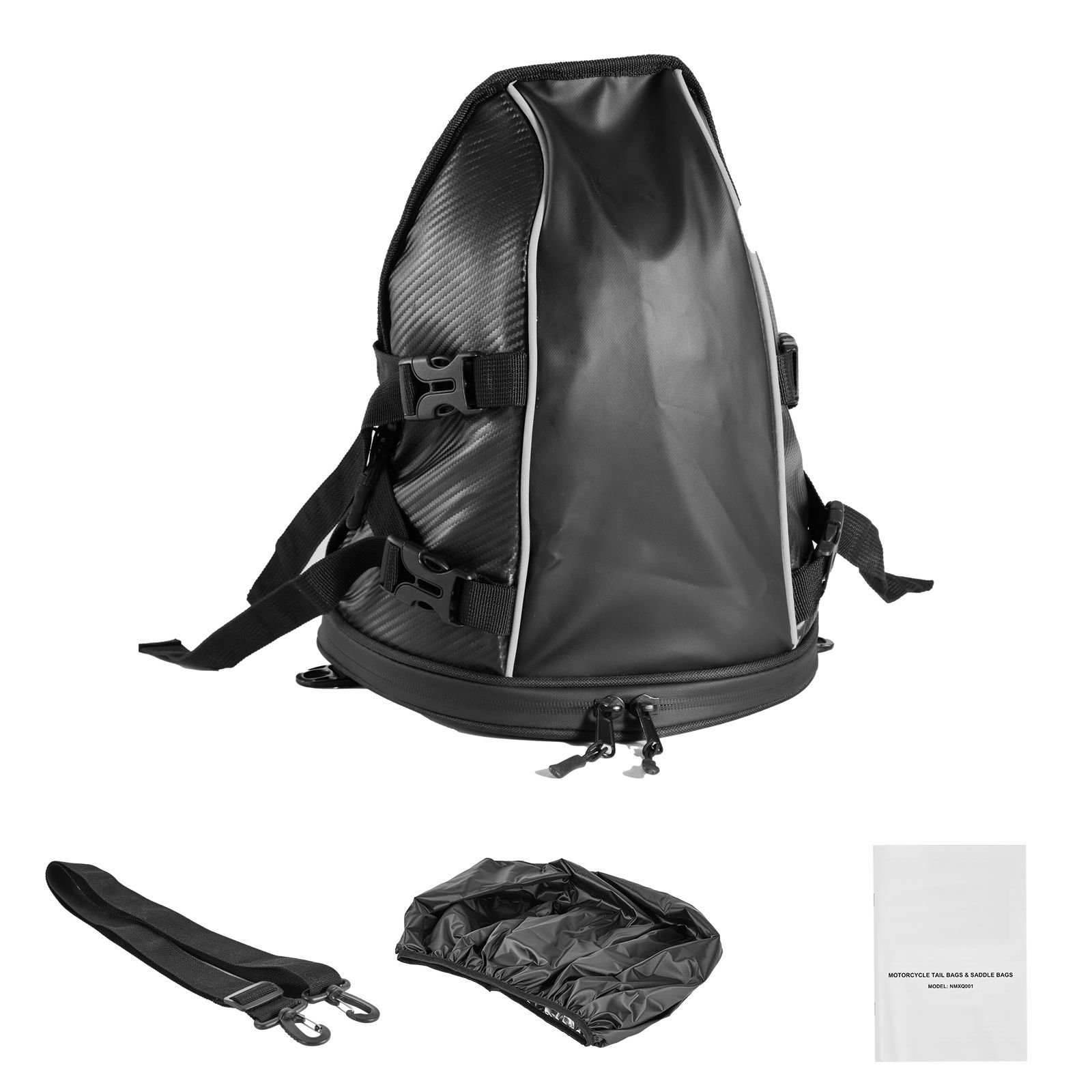 motorcycle tail bag, 10 l motorcycle rear seat bag with waterproof rain cover, outdoor sports motorbike luggage storage trunk rack backpack handbag with shoulder strap and inner pocket, black
