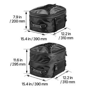motorcycle tail bag, 22 34 l expandable motorcycle rear seat bag with waterproof rain cover, outdoor sports motorbike luggage storage backpack handbag with straps, pocket & elastic cord, black