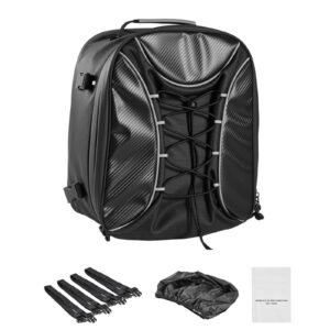 Motorcycle Tail Bag, 22-34 L Expandable Motorcycle Rear Seat Bag with Waterproof Rain Cover, Outdoor Sports Motorbike Luggage Storage Backpack Handbag with Straps, Pocket & Elastic Cord, Black
