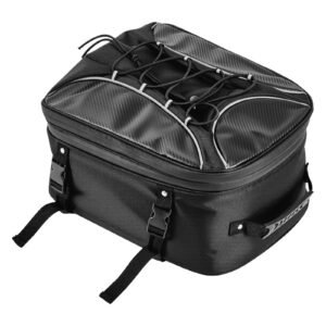 motorcycle tail bag, 22 34 l expandable motorcycle rear seat bag with waterproof rain cover, outdoor sports motorbike luggage storage backpack handbag with straps, pocket & elastic cord, black