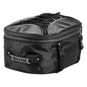 motorcycle tail bag, 22 34 l expandable motorcycle rear seat bag with waterproof rain cover, outdoor sports motorbike luggage storage backpack handbag with straps, pocket & elastic cord, black