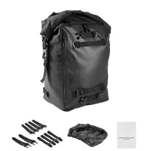 Motorcycle Tail Bag, 30 L Motorcycle Rear Seat Bag with Waterproof Rain Cover, Outdoor Sports Motorbike Luggage Storage Trunk Rack Backpack with Shoulder Straps, Universal Fit Rear Racks, Black