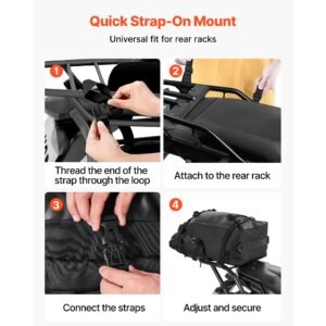 motorcycle tail bag, 30 l motorcycle rear seat bag with waterproof rain cover, outdoor sports motorbike luggage storage trunk rack backpack with shoulder straps, universal fit rear racks, black