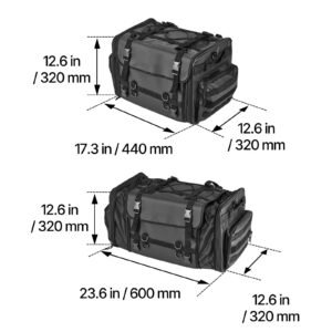 motorcycle tail bag, 40 60 l expandable motorcycle rear seat bag with waterproof rain cover, foldable outdoor sports motorbike luggage storage with shoulder straps, pocket & elastic cord, black