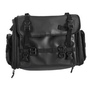 motorcycle tail bag, 40 60 l expandable motorcycle rear seat bag with waterproof rain cover, foldable outdoor sports motorbike luggage storage with shoulder straps, pocket & elastic cord, black