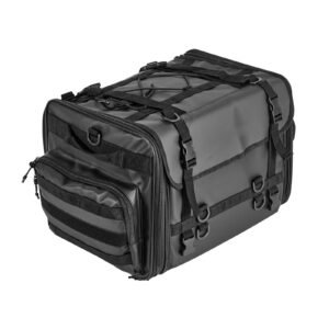 motorcycle tail bag, 40 60 l expandable motorcycle rear seat bag with waterproof rain cover, foldable outdoor sports motorbike luggage storage with shoulder straps, pocket & elastic cord, black