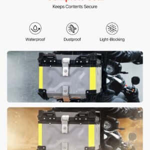 motorcycle top case, universal aluminum alloy motorbike tail box with leather lining, 45l waterproof detachable motorcycle top box with lock & back cushion, fit for 99% of motorcycle frames