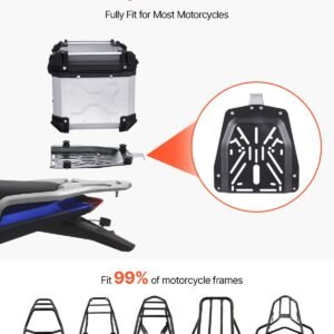 motorcycle top case, universal aluminum alloy motorbike tail box with leather lining, 45l waterproof detachable motorcycle top box with lock & back cushion, fit for 99% of motorcycle frames