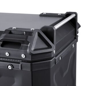 motorcycle top case, universal aluminum alloy motorbike tail box with leather lining, 55l waterproof detachable motorcycle top box with lock & back cushion, fit for 99% of motorcycle frames