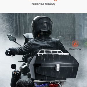 motorcycle top case, universal durable pp material motorbike tail box with reflective panel, 48l waterproof detachable motorcycle top box with multi hole base, fit for 99% of motorcycle frames