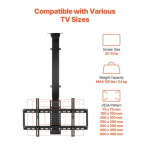 motorized ceiling tv mount, tv wall mount for 32 to 55 inch tv, electric adjustable ceiling tv mount, motorized flip down tv mount bracket with max vesa 24 x 16 in, fits tvs up to 120 lbs