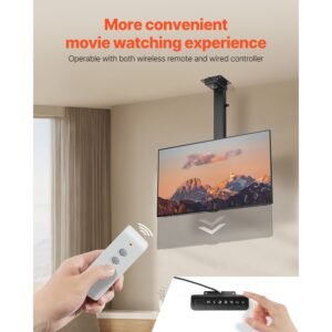 motorized ceiling tv mount, tv wall mount for 32 to 55 inch tv, electric adjustable ceiling tv mount, motorized flip down tv mount bracket with max vesa 24 x 16 in, fits tvs up to 120 lbs