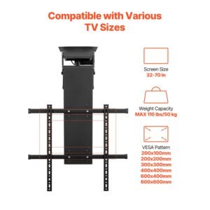 motorized ceiling tv mount, tv wall mount for 32 to 70 inch tv, electric adjustable ceiling tv mount, motorized flip down tv mount bracket with max vesa 24 x 24 in, fits tvs up to 110 lbs