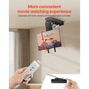 motorized ceiling tv mount, tv wall mount for 32 to 70 inch tv, electric adjustable ceiling tv mount, motorized flip down tv mount bracket with max vesa 24 x 24 in, fits tvs up to 110 lbs