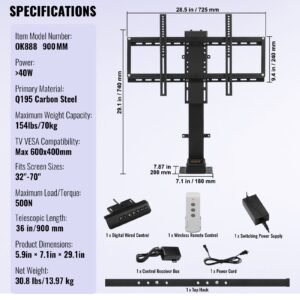 motorized tv lift stroke length 35 inches motorized tv mount fit for 32 65 inch tv lift with remote control height adjustable 28.7 64.2 inch,load capacity 154 lbs