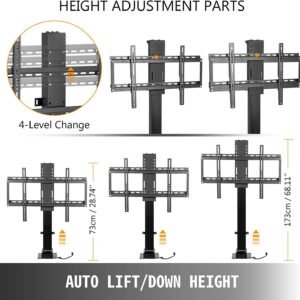 motorized tv lift with swivel, adjustable height 28.74 68.11 inch for 32 70 inch tvs, remote controlled, 154 lbs capacity, manual left/right swivel 30°