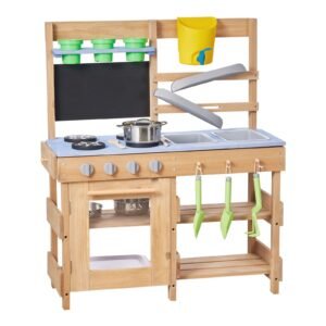 mud kitchen, outdoor mud kitchen for kids, wood outdoor play kitchens with stoves, hooks, sinks, planting shovels, spatulas, handle, cookware pots and accessories, play with water and sand