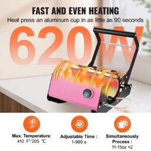 mug heat press, 11 30oz tumbler heat press machine, sublimation transfer straight skinny tumblers, cup heat press with heat resist gloves & tape, diy ceramic mugs cups glasses, as gift, pink