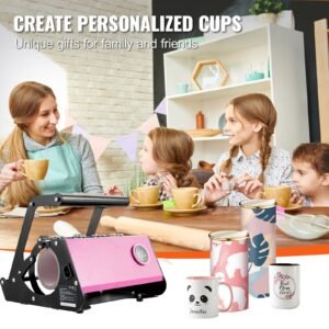 mug heat press, 11 30oz tumbler heat press machine, sublimation transfer straight skinny tumblers, cup heat press with heat resist gloves & tape, diy ceramic mugs cups glasses, as gift, pink
