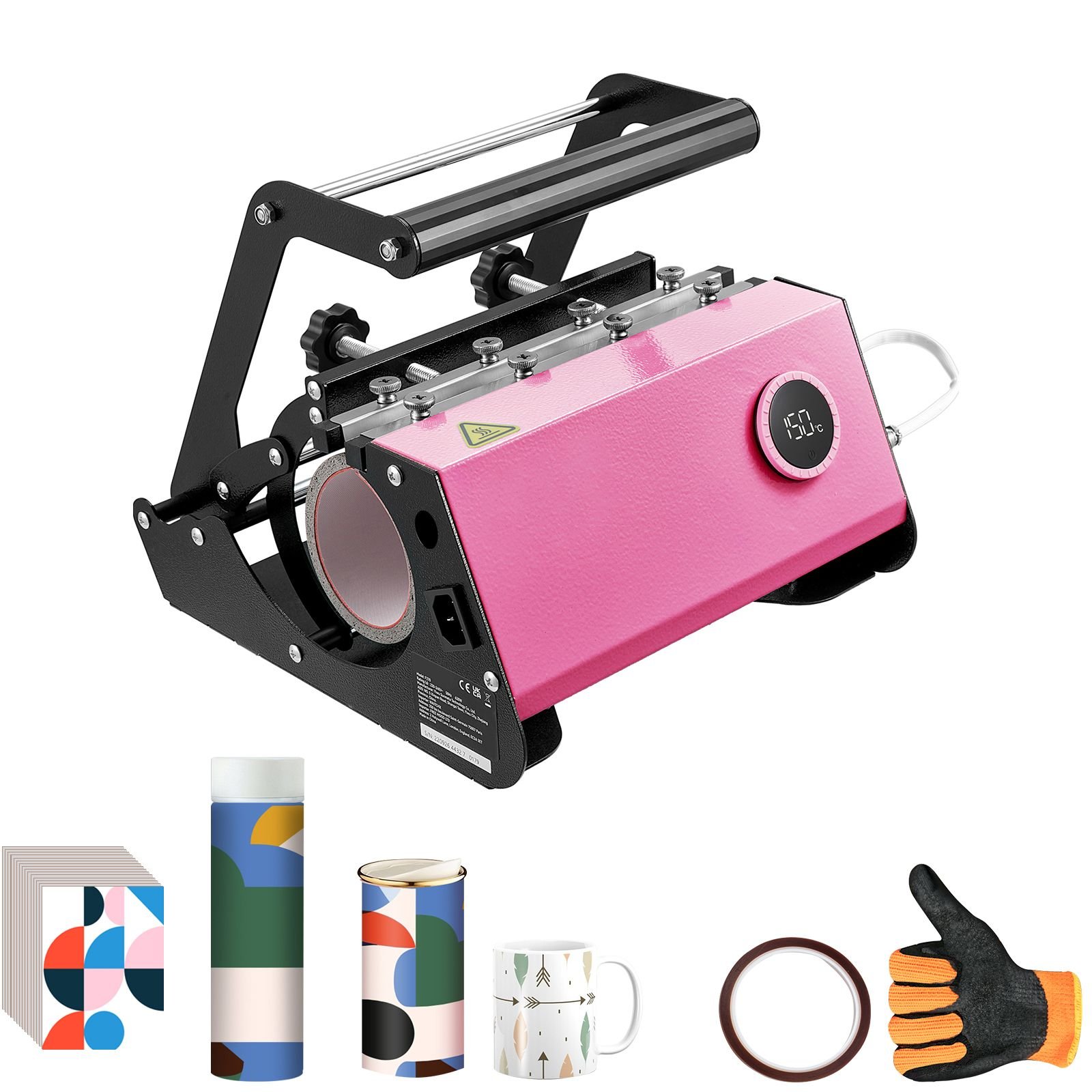 mug heat press, 11 30oz tumbler heat press machine, sublimation transfer straight skinny tumblers, cup heat press with heat resist gloves & tape, diy ceramic mugs cups glasses, as gift, pink