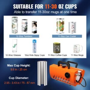 mug heat press machine, 30oz tumbler heat press, sublimation transfer 11 15oz 16 25oz 30oz straight skinny tumblers, cup heat press with heat resist gloves, tape, diy ceramic mugs glasses