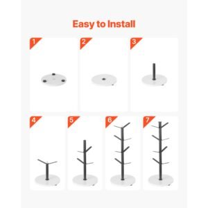 mug holder tree with marble base, 8 hooks coffee cup holder for counter, carbon steel mug tree cup rack stand, upgraded coffee cup tree for coffee bar kitchen home organizer (matte black)