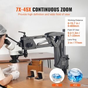multi directional microscope with spring bracket, 7x 45x magnification jewelry microscope, micro jewelry inlaid stand with integrated usb ring led light, jewelers microscope for jewelry inlay