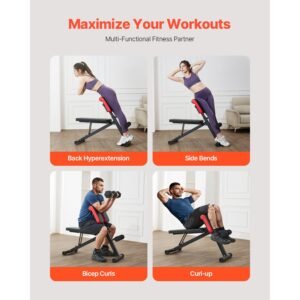 multi functional weight bench for full body workout, roman chair hyperextension bench, 330 lbs adjustable & foldable equipment for back arm core ab workout, sit up exercise machine for home gym