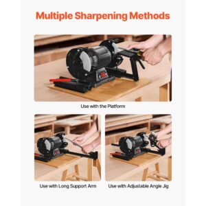 multi grind sharpening system, vari grind pro sharpening jig kit for 6" & 8" bench grinders – with platform, long support arm & fingernail gouge jig, for chisels, woodturning, plane irons