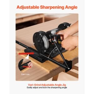 multi grind sharpening system, vari grind pro sharpening jig kit for 6" & 8" bench grinders – with platform, long support arm & fingernail gouge jig, for chisels, woodturning, plane irons