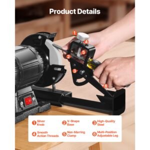 multi grind sharpening system, vari grind pro sharpening jig kit for 6" & 8" bench grinders – with platform, long support arm & fingernail gouge jig, for chisels, woodturning, plane irons