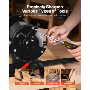 multi grind sharpening system, vari grind pro sharpening jig kit for 6" & 8" bench grinders – with platform, long support arm & fingernail gouge jig, for chisels, woodturning, plane irons