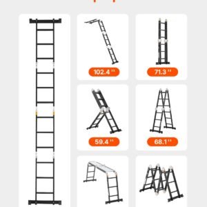 multi purpose folding ladder, 7 in 1 tall extension step ladder, a frame 3 step with scaffolding plank telescoping ladder, 12ft reach height heavy duty ladder, 330 lbs capacity for home outdoor