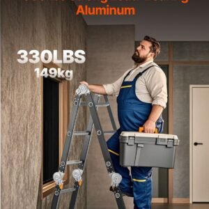 multi purpose folding ladder, 7 in 1 tall extension step ladder, a frame 3 step with scaffolding plank telescoping ladder, 12ft reach height heavy duty ladder, 330 lbs capacity for home outdoor