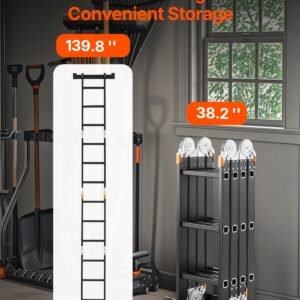 multi purpose folding ladder, 7 in 1 tall extension step ladder, a frame 3 step with scaffolding plank telescoping ladder, 12ft reach height heavy duty ladder, 330 lbs capacity for home outdoor