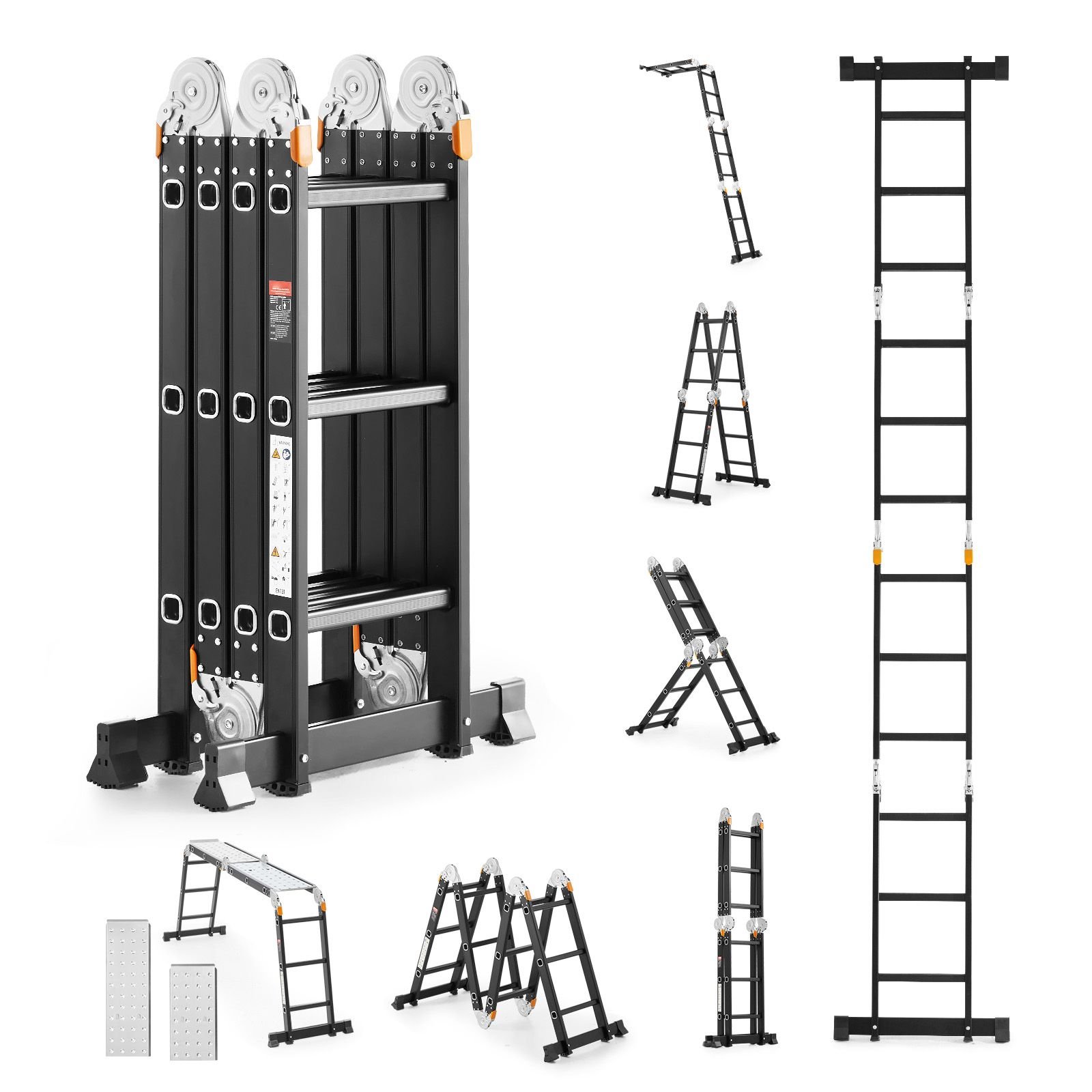 multi purpose folding ladder, 7 in 1 tall extension step ladder, a frame 3 step with scaffolding plank telescoping ladder, 12ft reach height heavy duty ladder, 330 lbs capacity for home outdoor