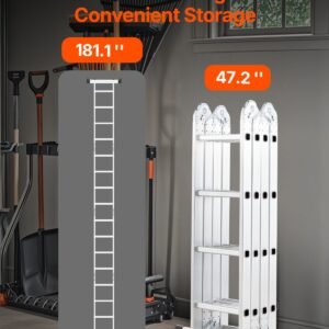 multi purpose folding ladder, 7 in 1 tall extension step ladder, a frame 4 step telescoping ladder, 15.5ft reach height heavy duty adjustable ladder, 330 lbs capacity for home outdoor