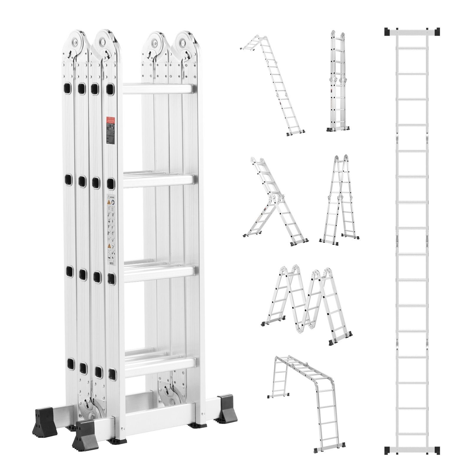 multi purpose folding ladder, 7 in 1 tall extension step ladder, a frame 4 step telescoping ladder, 15.5ft reach height heavy duty adjustable ladder, 330 lbs capacity for home outdoor