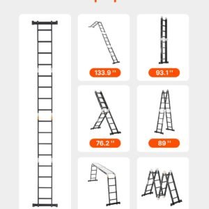 multi purpose folding ladder, 7 in 1 tall extension step ladder, a frame 4 step with scaffolding plank telescoping ladder, 15.5ft reach height heavy duty , 330 lbs capacity for home outdoor