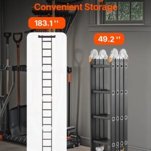 multi purpose folding ladder, 7 in 1 tall extension step ladder, a frame 4 step with scaffolding plank telescoping ladder, 15.5ft reach height heavy duty , 330 lbs capacity for home outdoor