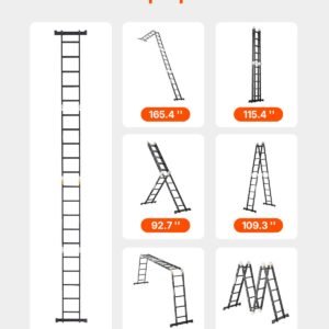 multi purpose folding ladder, 7 in 1 tall extension step ladder, a frame 5 step telescoping ladder, 19ft reach height heavy duty adjustable ladder, 330 lbs capacity for home outdoor